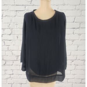 Zara Woman Top Womens S Black Chiffon Layered Semi Sheer Flouncy Flowy Romantic